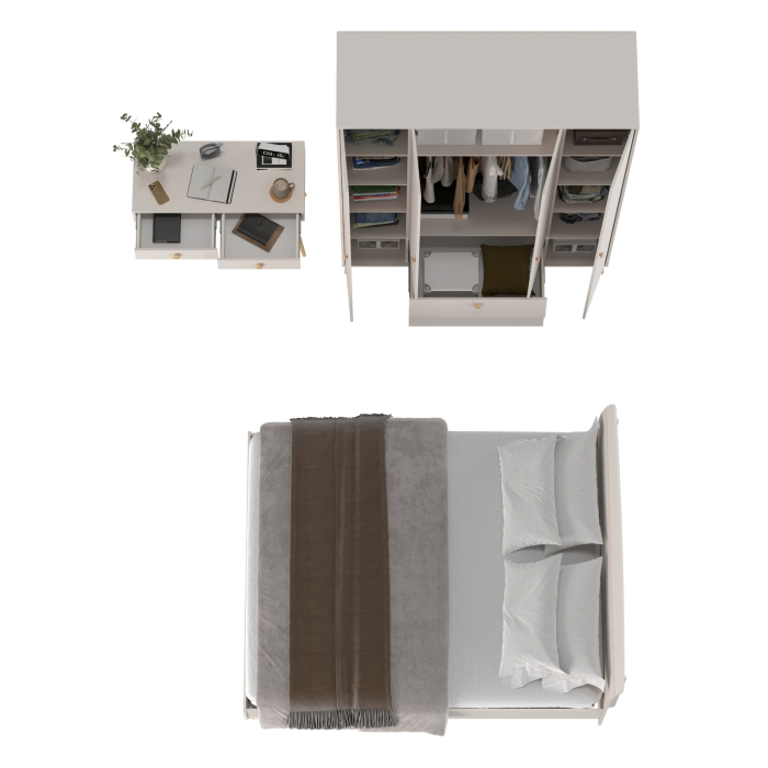 Спальные гарнитуры, Столик прикроватный с кроватью 1600 Афина со шкаф-комодом 4-ре двери два ящика