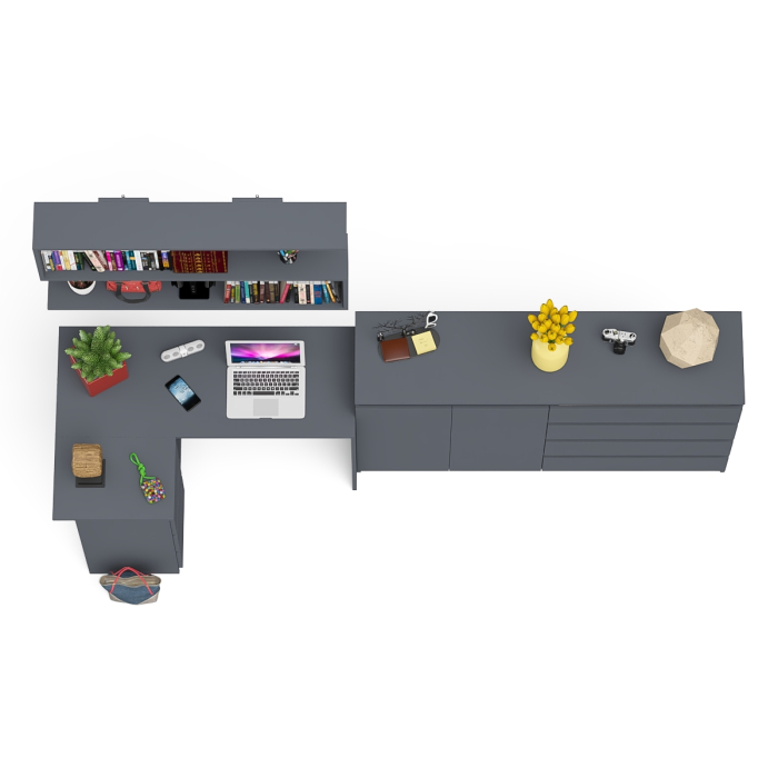 Домашние кабинеты, Угловой компьютерный стол с тремя ящиками Мори МС-16 левый с тумбой-комодом и книжной полкой