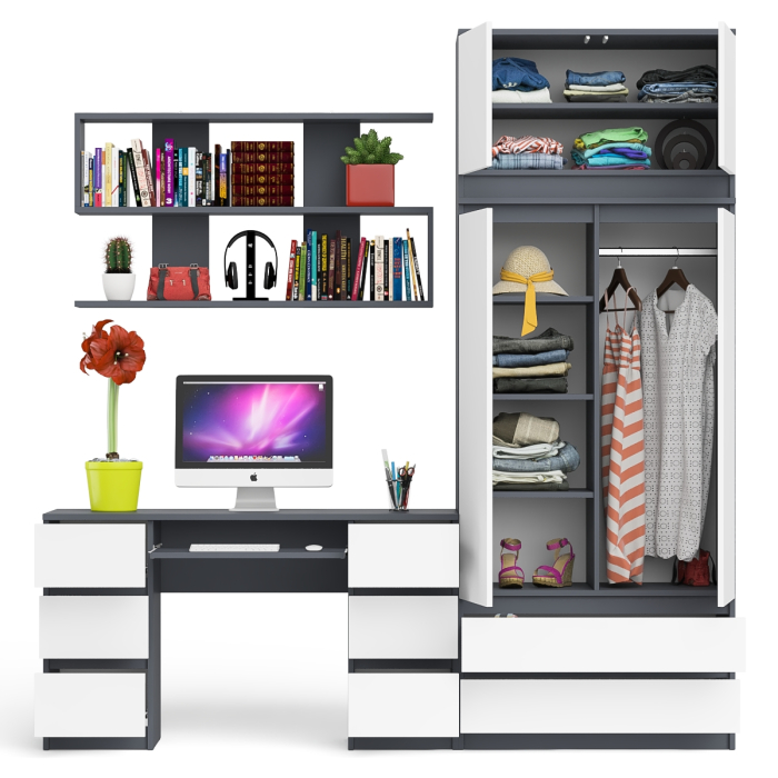 Домашние кабинеты, Шкаф-комод с антресолью Мори МШ900.1 со столом для работы и учёбы и книжной полкой