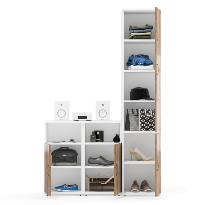 Домашние кабинеты, Пенал с дверками и полками и две тумбы с нишей Лидер-8