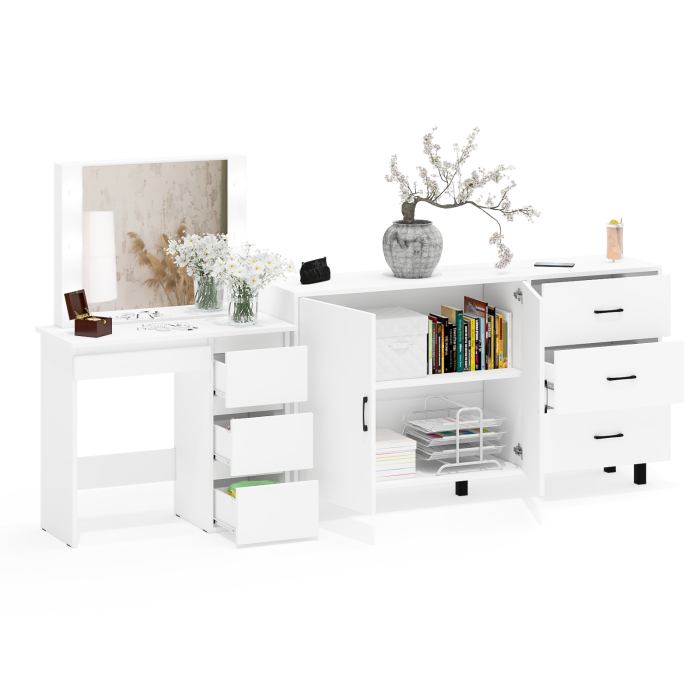 С зеркалом, Косметический столик Сура с зеркалом и подсветкой и с тумбой-комодом 123-1604