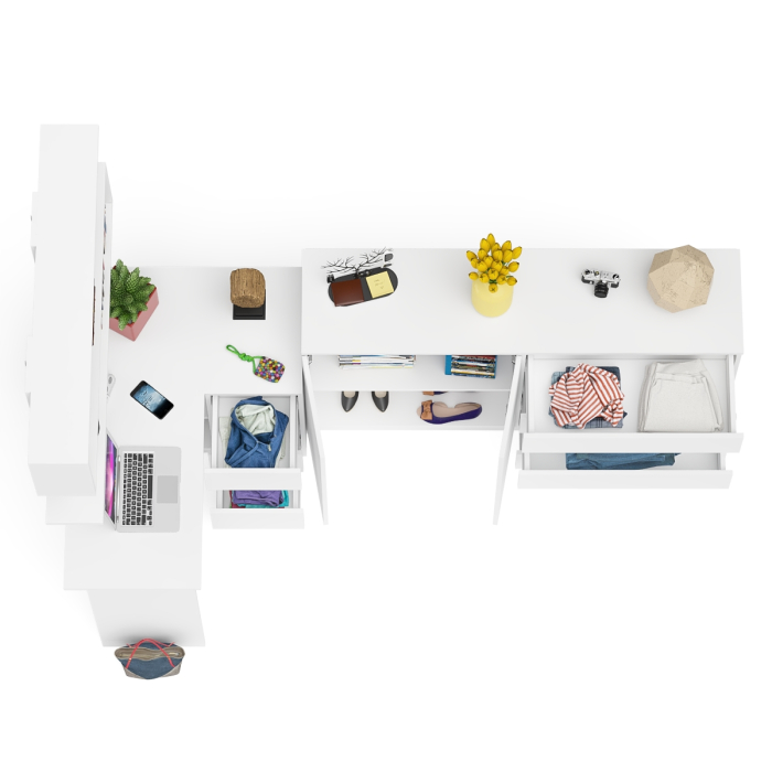 Домашние кабинеты, Тумба-комод МК1600.1 Мори с навесной книжной полкой и угловой компьютерный стол МС-16 правый