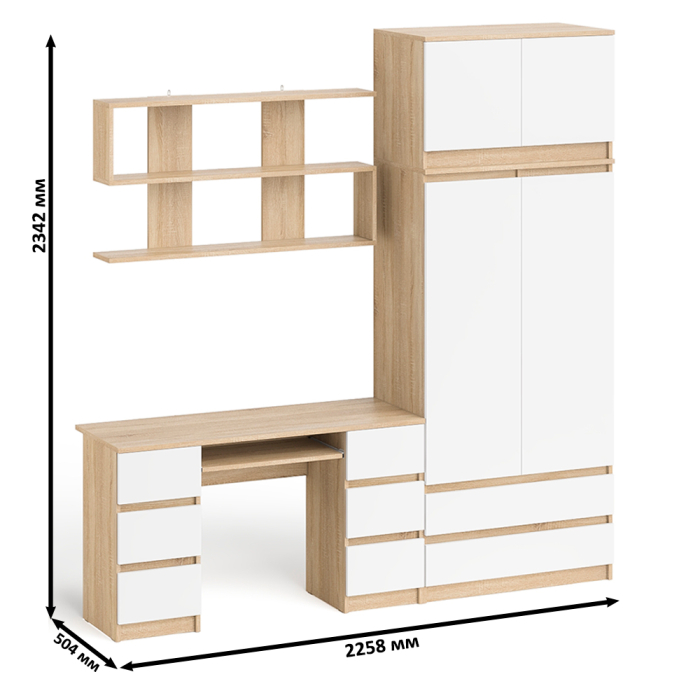 Домашние кабинеты, Шкаф-комод с антресолью Мори МШ900.1 со столом для работы и учёбы и книжной полкой