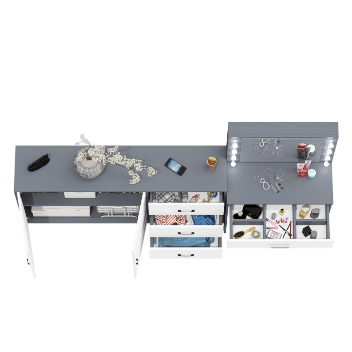 С зеркалом, Комод-тумба 123-1604 и туалетный столик с подсветкой СТ-4