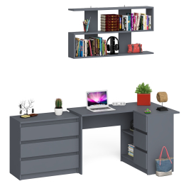 Стол компьютерный Мори МС-16 правый с навесной полкой и комодом МК800.1