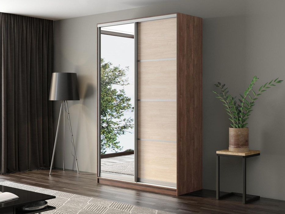 Шкафы-купе, Шкаф-купе Айсберг 150 ШАМОНИ ТЕМНЫЙ (шамони светлый/зеркало)