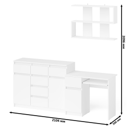 Навесная полка 900 Мори со столом компьютерным МС-1 левый и комодом МК1200.4
