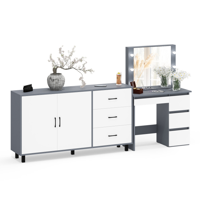 С зеркалом, Косметический столик Сура с зеркалом и подсветкой и с тумбой-комодом 123-1604