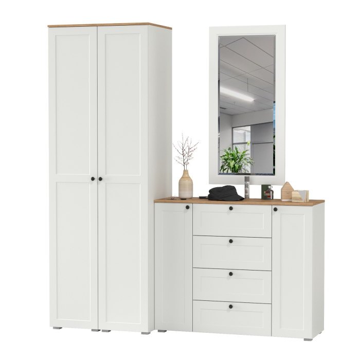 Прихожие, Два шкаф-пенала с полками для прихожей Остин и комод с настенным зеркалом