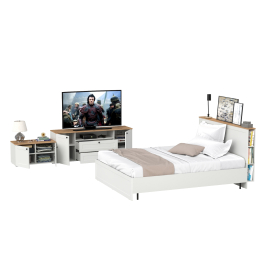 Спальный гарнитур Остин из кровати 1600 с ортопедом с тумбой для ТВ и тумбой с дверками