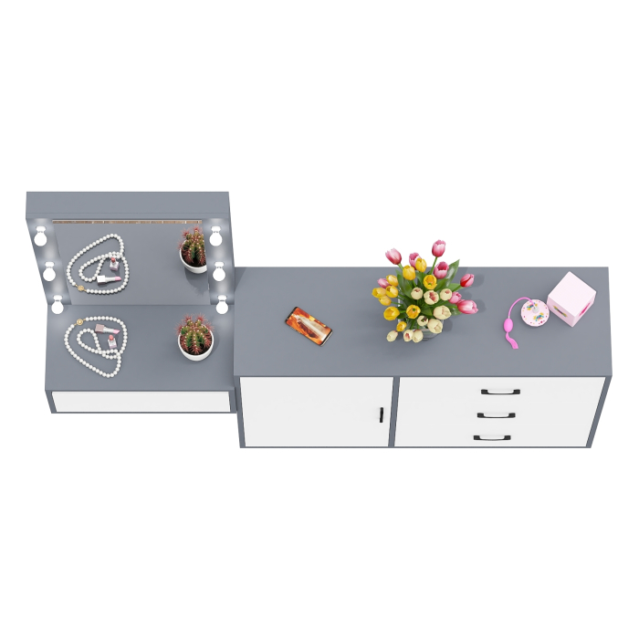 Туалетные столики, Комод с дверками и ящиками 122-1204 и косметический столик навесной с подсветкой