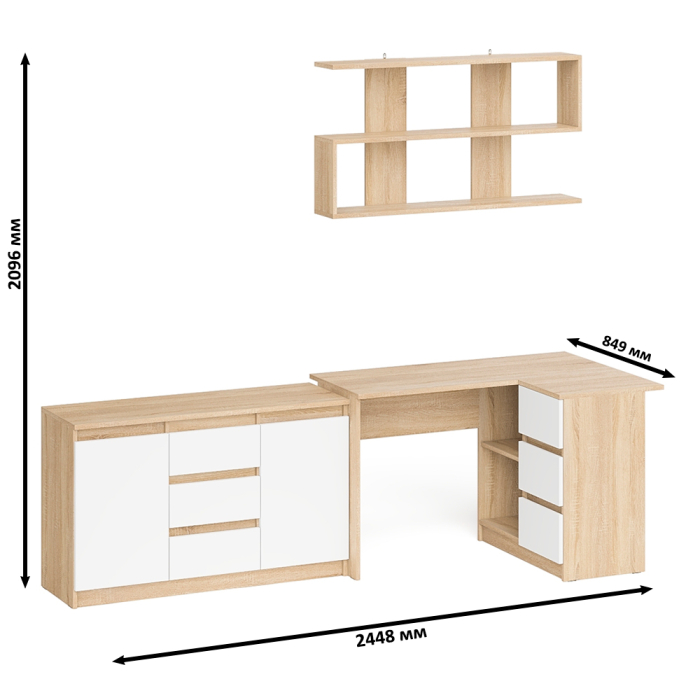Домашние кабинеты, Стол компьютерный угловой МС-16 правый с навесной полкой и тумбой МК-1200.3 Мори
