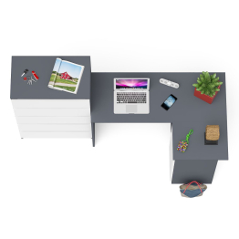 Высокий комод 700 пять ящиков и угловой компьютерный стол МС-16 правый серии Мори