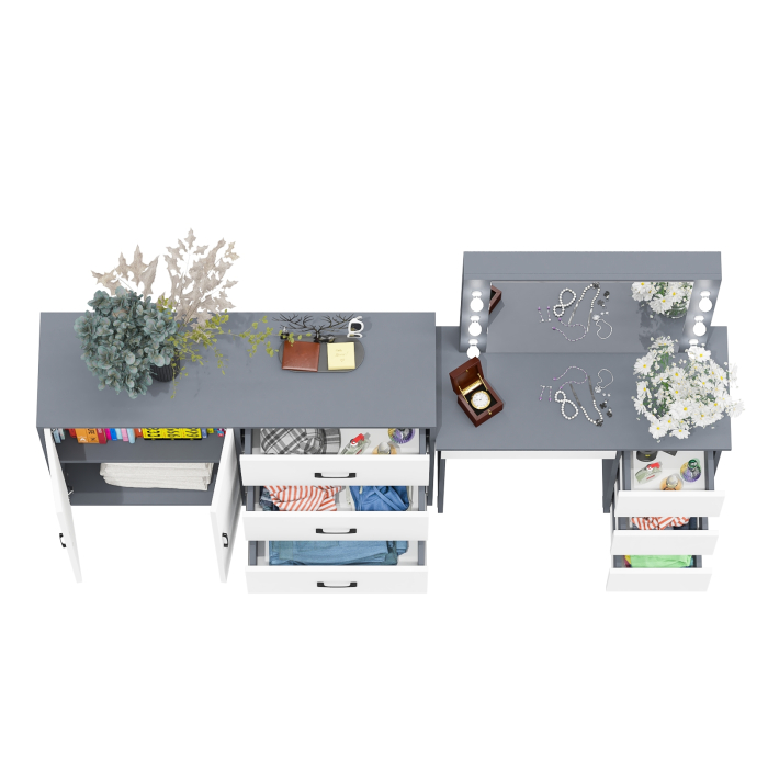 С зеркалом, Комод-тумба 123-1204 и столик косметический с подсветкой и зеркалом Сура