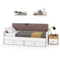 Для девочек, Кровать с ящиками с двумя открытыми полками Вуди и тумба