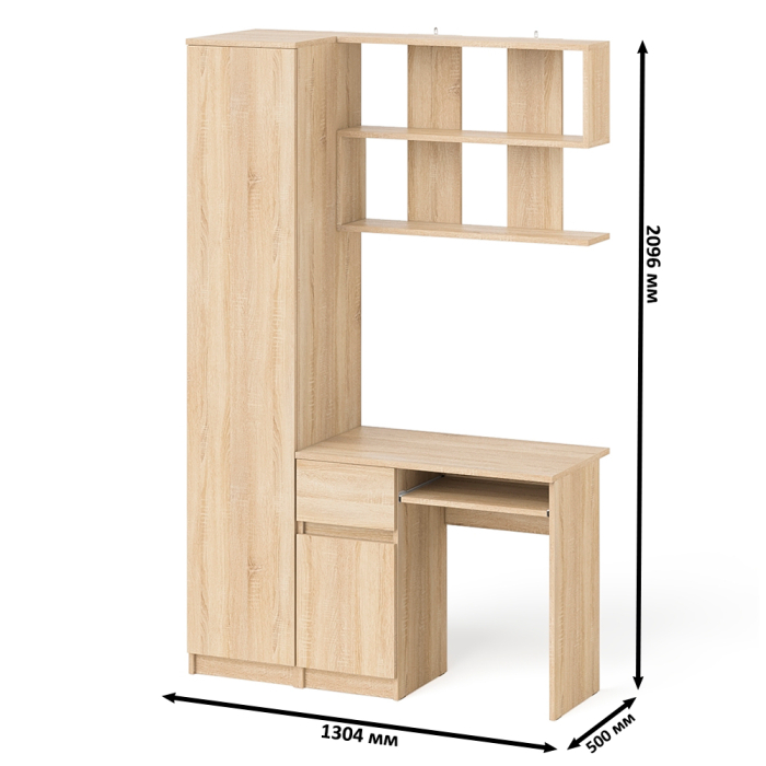 Прямые компьютерные столы, Пенал с дверкой Мори МШ400-1 с компьютерным столом МС-1 левый и открытой полкой на 900