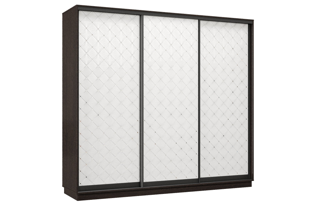 Шкафы-купе 3-х дверные, Шкаф-купе Премьер 59 (01РБ;01РБ;01РБ) фасады ромб белый/трёхдверный/Профиль чёрный муар