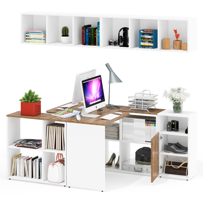 Домашние кабинеты, Мебель для домашнего офиса Лидер-8 из столов-трансформеров с навесными полками и тумбы с нишей