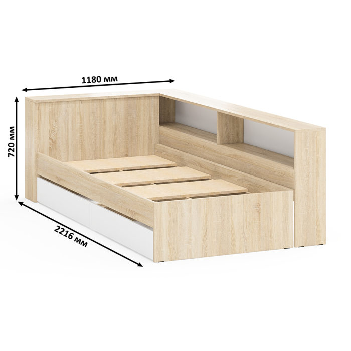 Кровати 90 см, Кровать односпальная 900 с ящиками и прикроватным блоком Ксения