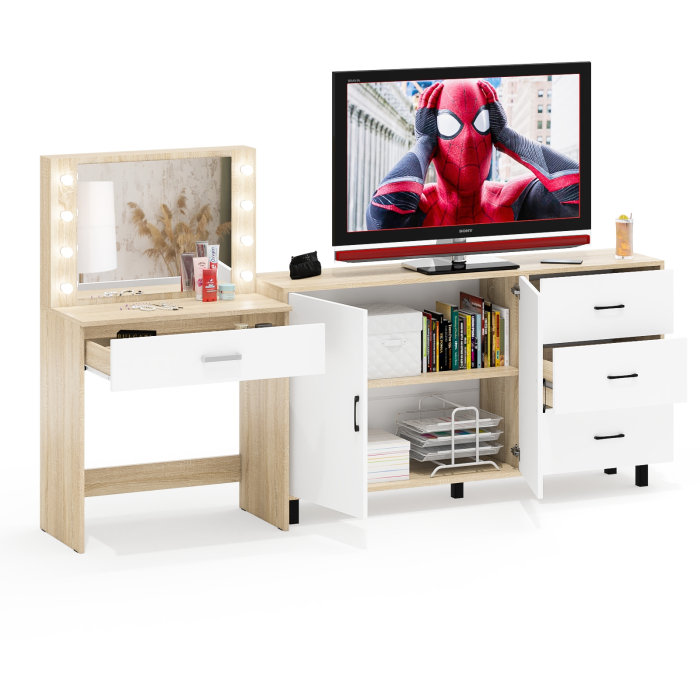 С зеркалом, Комод-тумба 123-1604 и туалетный столик с подсветкой СТ-4