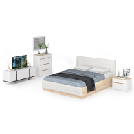 Спальные гарнитуры, Комплект мебели Муссон № 19 белый/чёрный/дуб эндгрейн/иск.к белая, 1600х2000 мм