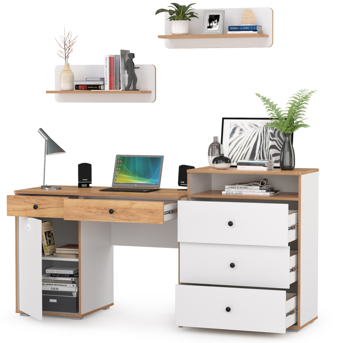 Офисная мебель, Стол письменный с комодом и двумя открытыми полками Вуди