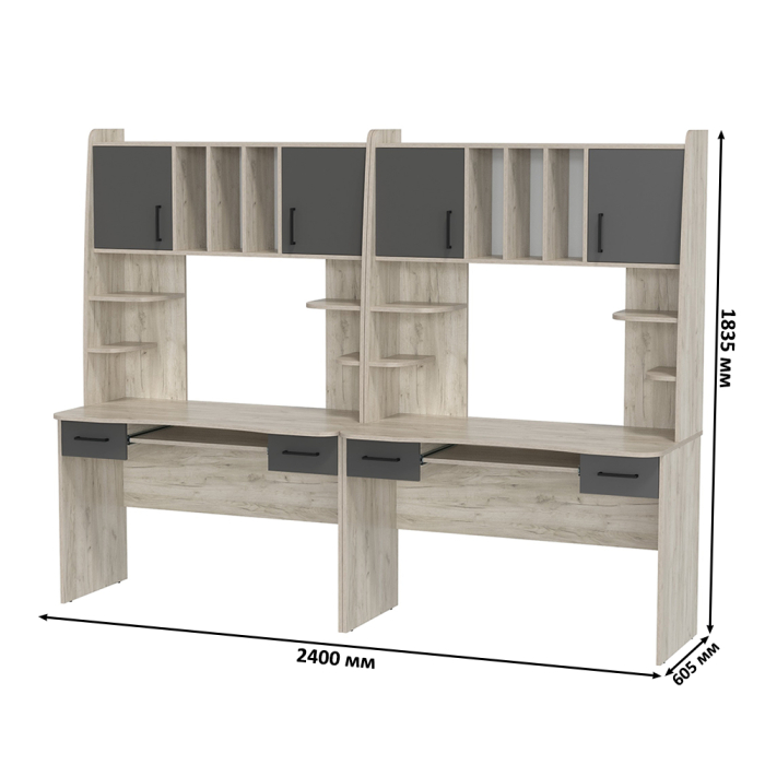 Прямые компьютерные столы, Два рабочих стола Бета и два кресла 103 серых