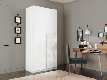 Шкаф распашной Е1 Локер 101x52.5x220 см, с белым стеклом , полками и модулем