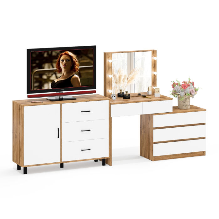 Туалетные столики, Угловой туалетный столик с подсветкой 110 и тумба-комод дверка и 3 ящика 122-1204