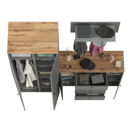 Большой комод две дверки четыре ящика с вешалкой с полкой и два шкаф-пенала Остин