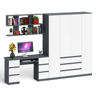 Домашние кабинеты, Большой 4-х дверный шкаф-комод Мори МШ1600.1 и стол с верхней навесной полкой