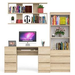 Рабочее место Мори из стола двухтумбового МС-2 с навесной полкой и стеллажом