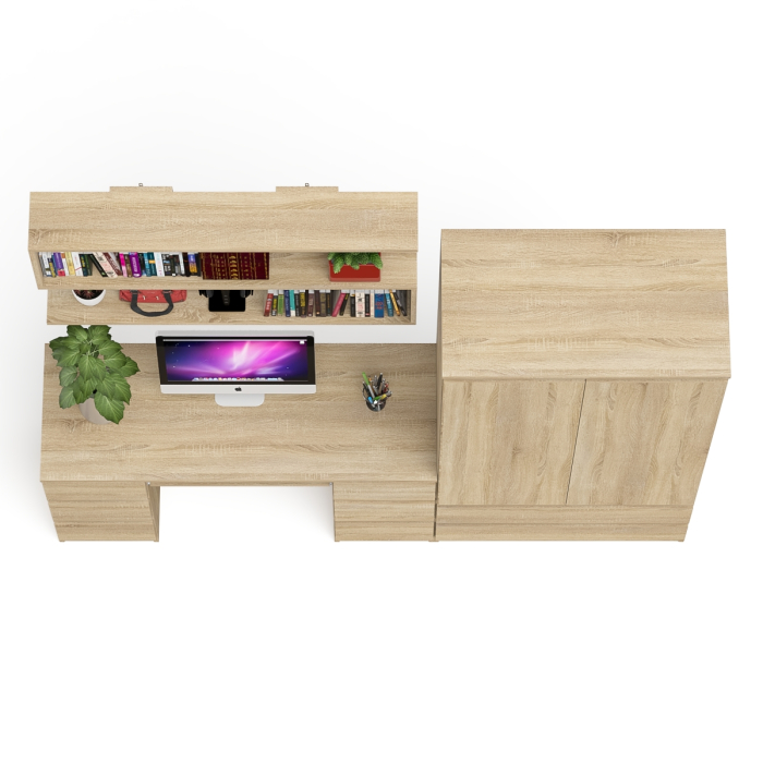 Домашние кабинеты, Шкаф-комод Мори МШ900.1 с письменным 2-х тумбовым столом МС-2 и полкой книжной