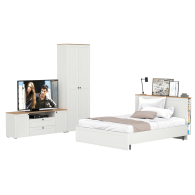 Спальные гарнитуры, Кровать 1600 с ортопедическим основанием с тумбой для ТВ и шкафом с полками Остин 16.307