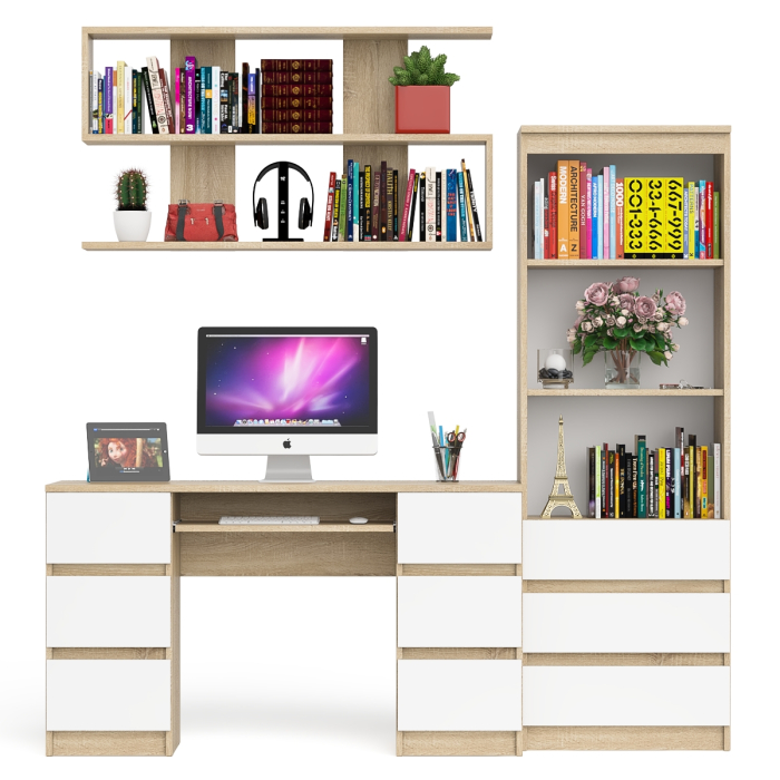 Домашние кабинеты, Рабочее место Мори из стола двухтумбового МС-2 с навесной полкой и стеллажом