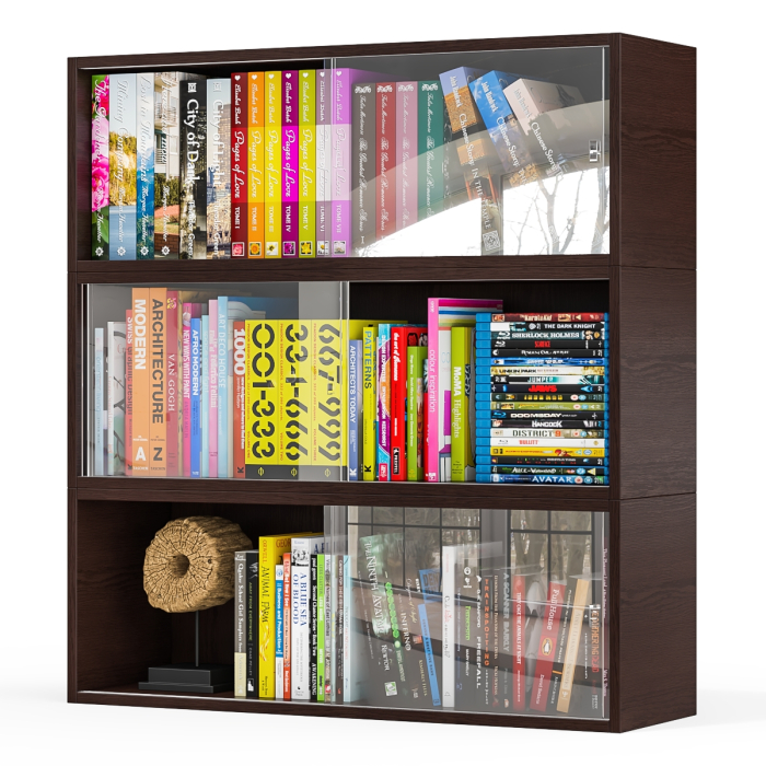 Настенные полки, Три книжные полки КН1 со стеклянными сдвижными дверками