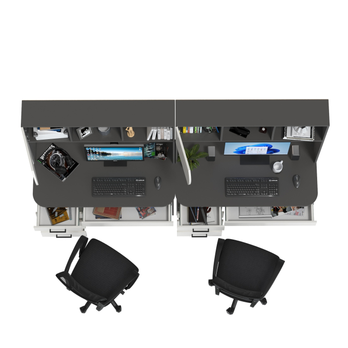 Прямые компьютерные столы, Комплект из двух рабочих столов Сигма и двух компьютерных кресел чёрных