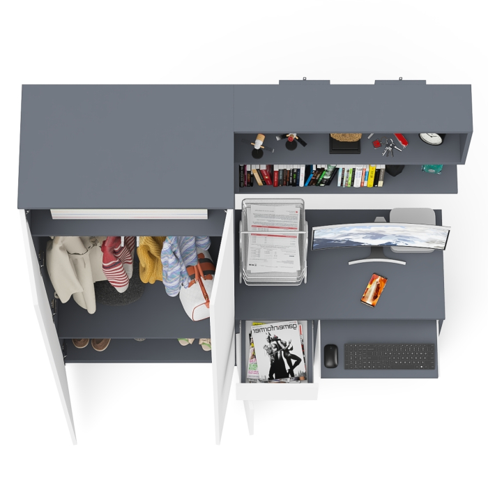 Домашние кабинеты, Стол компьютерный Мори МС-1 тумба слева с полкой навесной и шкафом две двери