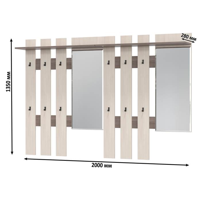 Настенные, Две вешалки для верхней одежды с зеркалом Лира 2-3814