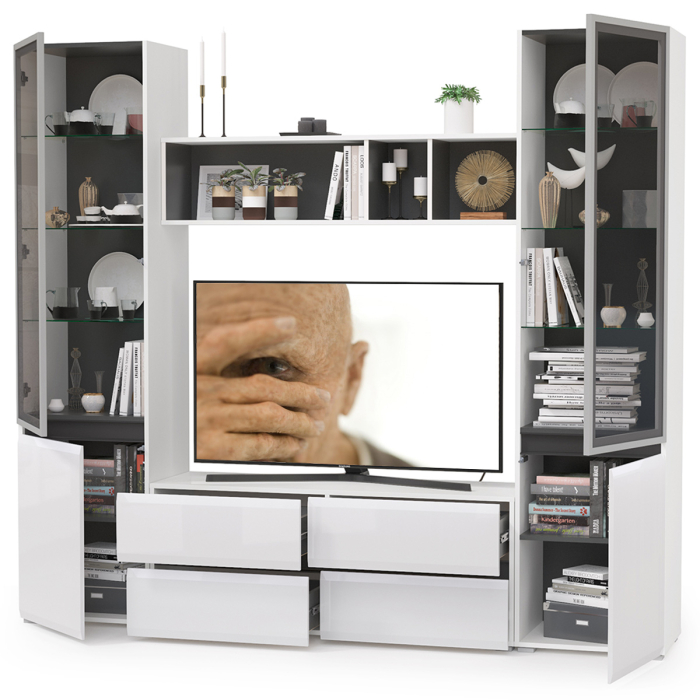 Стенки для гостиной, Гостиная Сидней с фасадами стекло