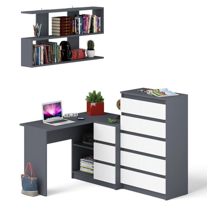 Домашние кабинеты, Комод Мори МК700.5 со столом компьютерным угловым МС-16 правым и открытой полкой 1200