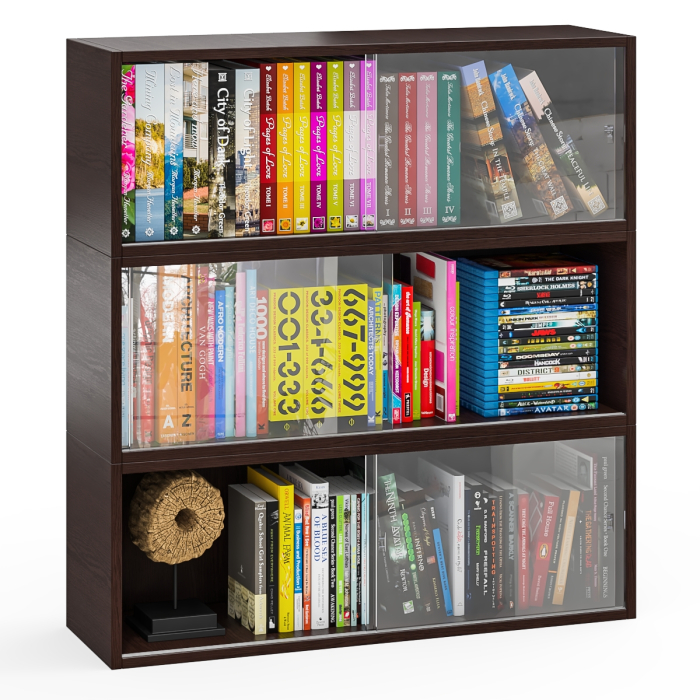 Настенные полки, Три книжные полки КН1 со стеклянными сдвижными дверками