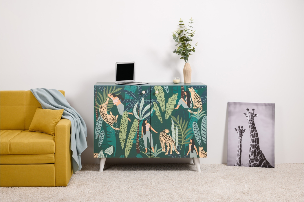 Комоды, Комод-тумба Либера 16.230.01, фасады с рисунком Тропический лес  