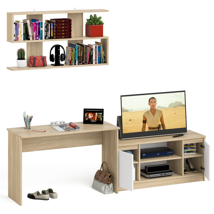 Прямые компьютерные столы, Широкая тумба Мори 1200 с письменным столом 1200.1 и полкой 