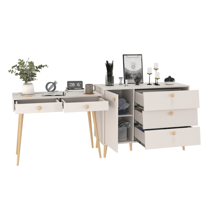 Туалетные столики, Туалетный стол с ящиками Афина и комод с дверкой и тремя ящиками