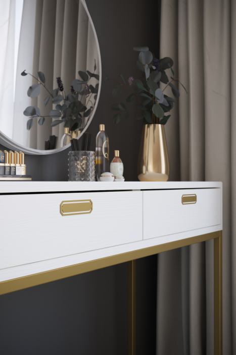 Туалетные столики, Консоль Дрим К02 PUSH-OPEN Ясень браш белый/золото 