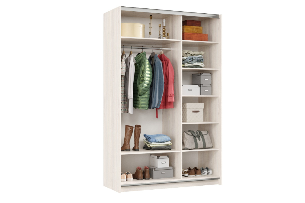 Шкафы-купе 2-х дверные, Шкаф-купе Smart 1424 2х дверный (фасады ЛДСП/зеркало) профиль серебро