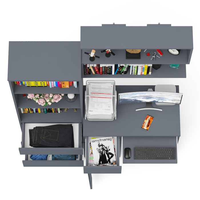 Прямые компьютерные столы, Рабочее место из стола компьютерного МС-1 левый со стеллажоми и настенной полкой Мори