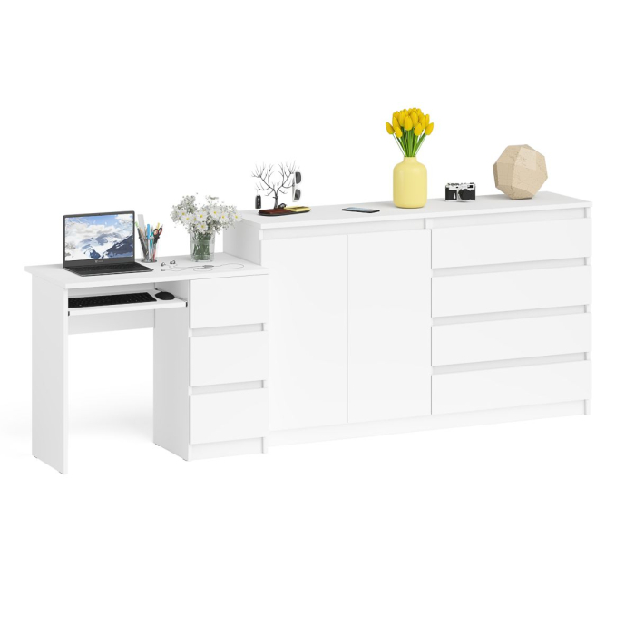 Компьютерные столы, Комод-тумба Мори МК1600 четыре ящика и дверки со столом компьютерным МС-6 тумба справа