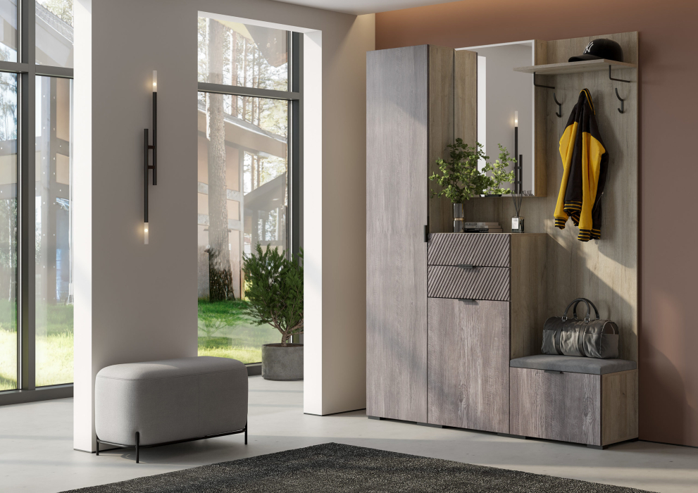 Прихожие, Вешалка Шаде В-3406, дуб серый, черный ясень, ткань simple 27